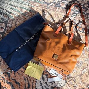Dooney & Bourke Cognac Pebble Leather Tote with Chestnut Straps